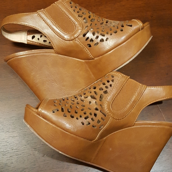 Limelight Brown Vegan Leather Heel Wedges - Picture 5 of 6